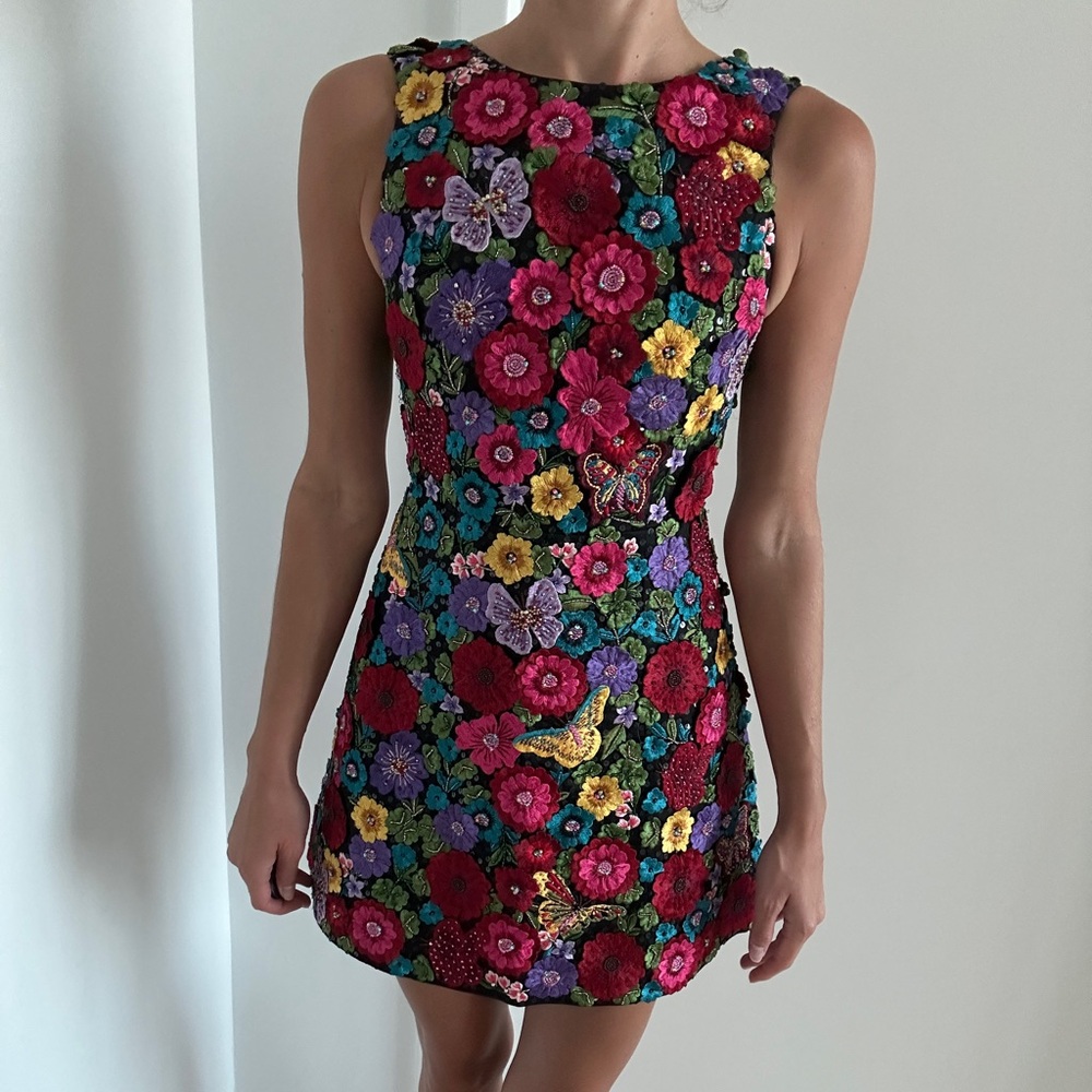 Alice and Olivia Multicolored Embroidered Floral Mini Dress NWT